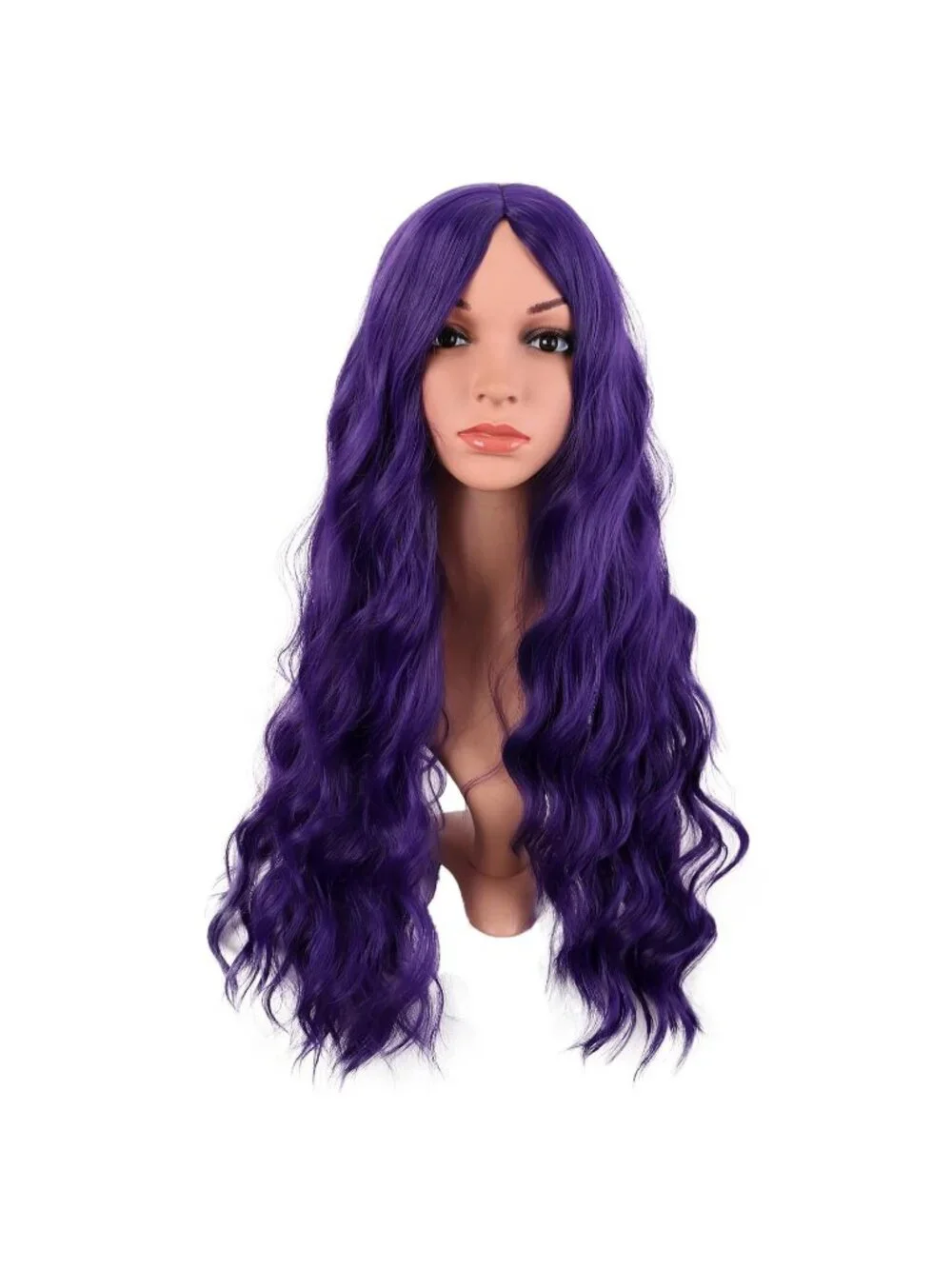 Women's Dark Purple 28 Inch Synthetic Fiber Long Middle Part Curly Cosplay Wigs